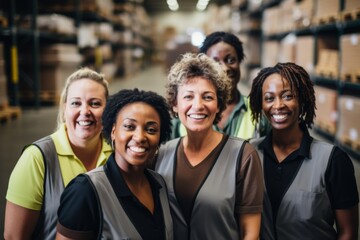Fototapeta premium Group portrait of diverse female warehouse workers smiling