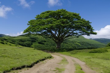 Majestic tree in lush green landscape