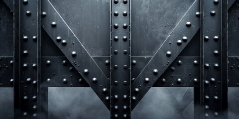 Fototapeta premium Metal beams with rivets and smoke