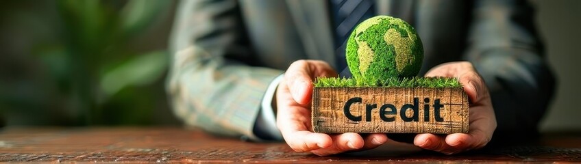 The earth and carbon credit on wood 3d in business