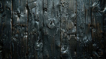 Fototapeta premium Rugged Wet Black Wooden Texture with Rough Surface and Water Droplets