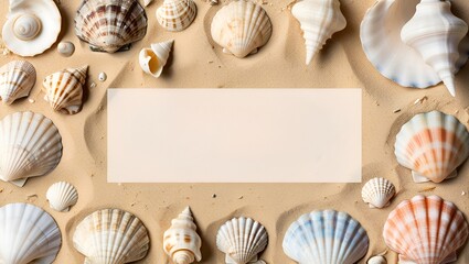 Copy space Summer Vacation Concept - Sandy Beaches, Waves, Seashells, and Palm Trees Frame Border