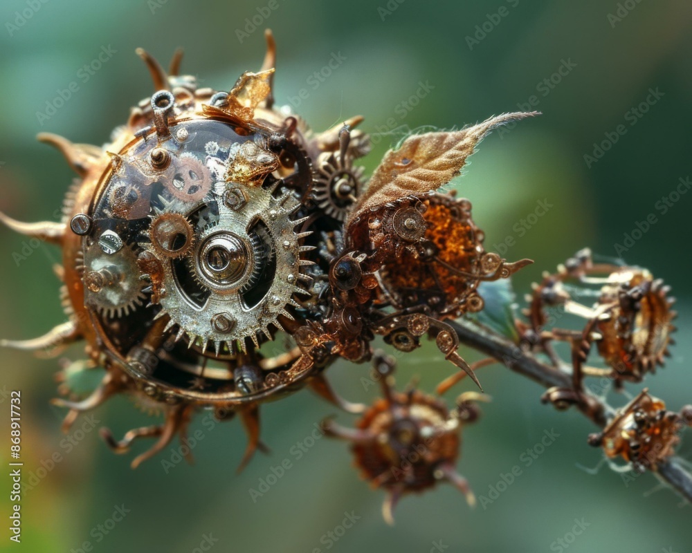 Canvas Prints A steampunk-styled mechanical flower made of watch gears and leaves. AI.