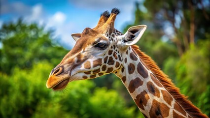 A detailed close-up photo of a giraffe's long neck and distinctive spotted fur , Wildlife, Africa, Safari, Tall, Animal