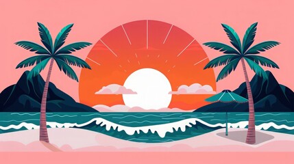 Tropical Sunset Beach Scene.