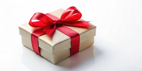 Obraz premium Gift box with a red ribbon on a white background, gift, present, surprise, celebration, ribbon, bow, box, package