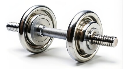 Fototapeta premium Close-up of isolated dumbbell with removed weights on white background, dumbbell, weightlifting, fitness, exercise
