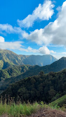 green hills, peaks of Pergasingan hills around Mount Rinjani. its landscape for hiking and outdoor lifestyle concept. beautiful natural scenery