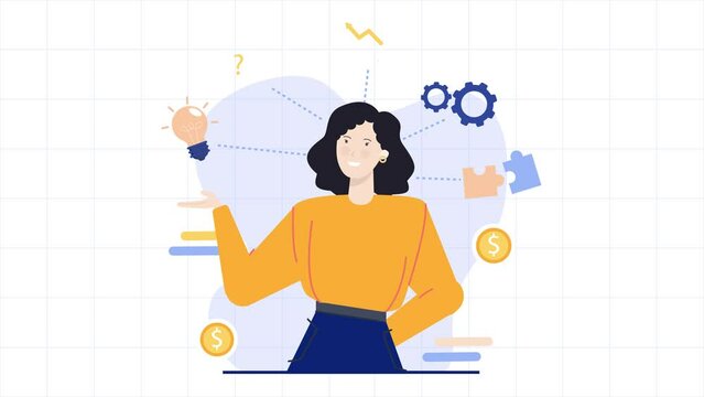 businesswoman with business management illustration isolated on white background animated video