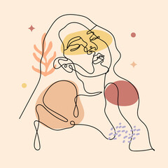 Abstract Modern Beauty with earring Woman face drawing one line art and minimal design