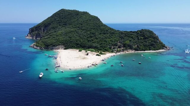Marathonisi Island off Zakynthos in the Greece Mediterranean Drone
