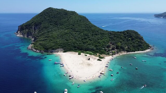 Marathonisi Island off Zakynthos in the Greece Mediterranean Drone