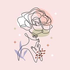 Abstract Modern Flower Woman face drawing one line art and minimal design