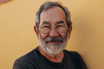 Portrait of a senior man with gray beard and mustache wearing glasses