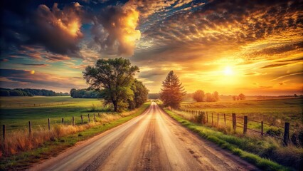 Warm nostalgic country road, nostalgia, rural, countryside, memories, warm, cozy, peaceful, tranquil, autumn, fall, foliage