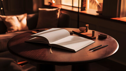 Notebook mockup with a Blank Notebook Pen and Plant for Creative design