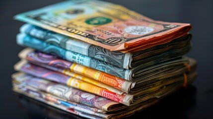 Stack of Banknotes on Black Background