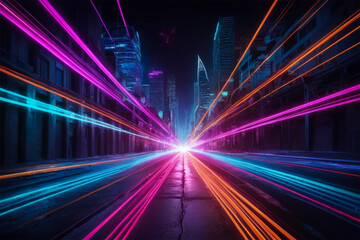 Obraz premium Vibrant Neon Light Trails Forming Abstract Patterns Against Dark Urban Setting for New Year's Celebration