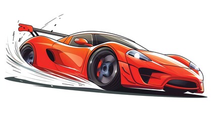 A red sports car is speeding.