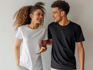 couple wearing blank shirts