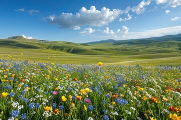 Fototapeta premium vibrant meadow with flowers in full bloom