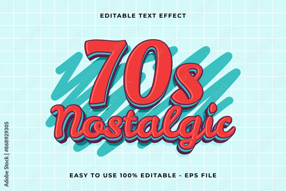 Sticker 70s nostalgic 3d editable vector text effect. trendy style text effect