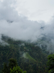 Mountainous, rural Bhutan during the monsoon season