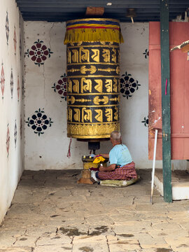 Prayer wheel in temple, Bhutan