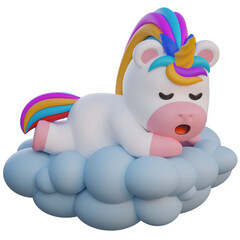 Unicorn Sleeping on the Clouds 3D Illustration