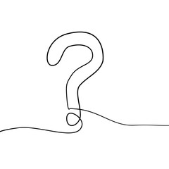 Question mark symbol. question mark is drawn on a single black line on a white background. 