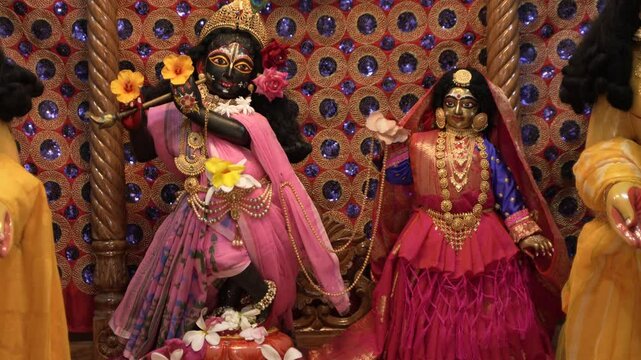 The idol of Hindu deity Lord Krishna has been replaced inside the temple.