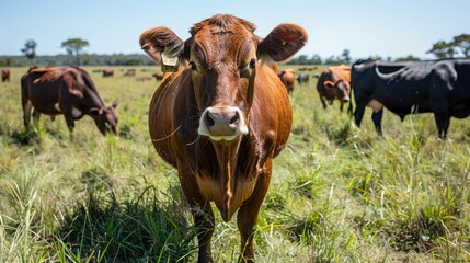 Majestic Cattle Grazing in the Tranquil Pampas Plains of Buenos Aires, Argentina