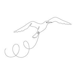 Flying bird, seagull is drawing as single continuous line in minimalism. Editable vector contour
