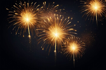 Obraz premium Golden Fireworks Exploding on Velvet-Textured Background with Space for Text
