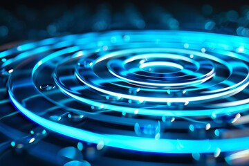 abstract blue glowing rings - futuristic technology background.