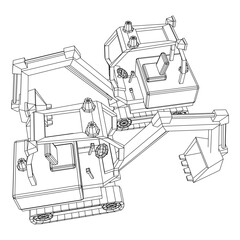 Fototapeta premium Heavy equipment excavator machine manufacturing power equipment for open pit mining. Wireframe low poly mesh vector illustration