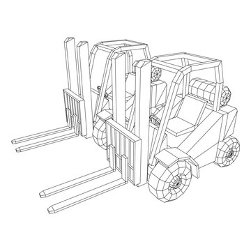 Forklift Loader lift truck. Wireframe low poly mesh vector illustration.