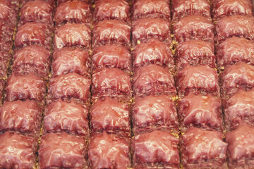 handmade turkish dessert baklava on table 