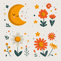 Small clip art set of 4 with simple moon