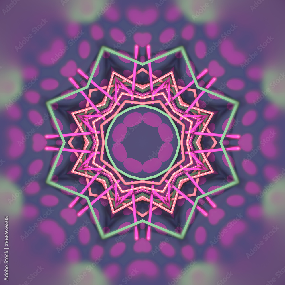 Poster colorful digital illustration in the shape of a star. 3d rendering
