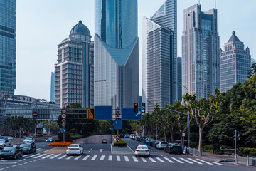Urban city view with buildings in Shanghai, China