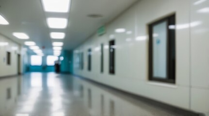 Obraz premium Blur image background of hospital clinic corridor empty hallway glass window ceiling door healthcare