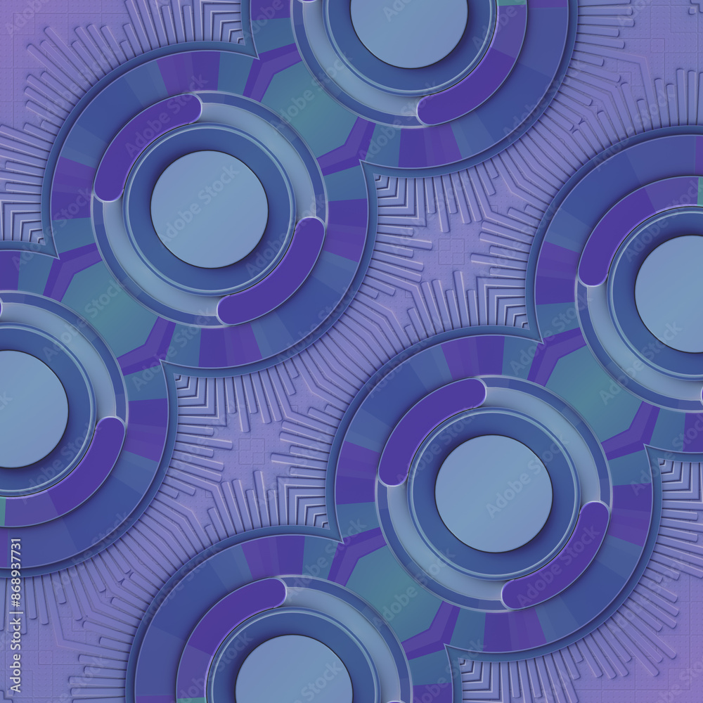 Aufkleber Modern pattern consisting of a series of interconnected rings. 3d rendering digital illustration