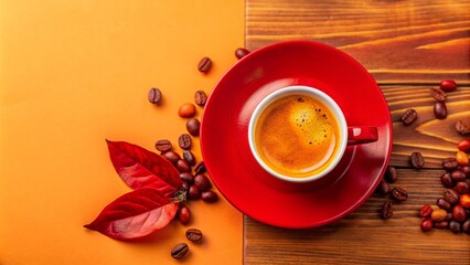 Espresso coffee On a wooden background. Top view