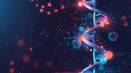 Big Genomic Data Visualization. DNA helix, DNA strand, DNA Test. Molecule or atom, neurons. Abstract structure for Science or medical background, banner. Wave flow. 