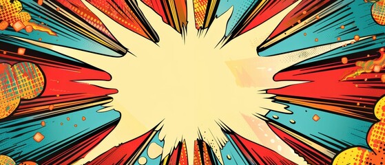 Vintage comic book explosion background with a large blank space for a birthday message, superhero theme, retro colors