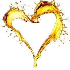 Olive or engine oil splashes in the shape of a heart isolated on white background. Generative Ai