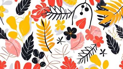 Organic abstract shapes floral pattern. leaf and flower shape organic seamless pattern. leaves silhouette summer seamless pattern modern style on white background. Generative Ai