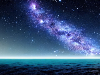 夜の海で美しいノーザンライトと星空、ミルキーウェイ