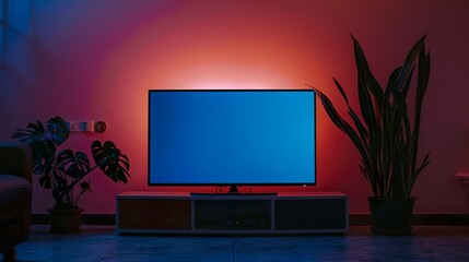 A flat-screen television, turned off.